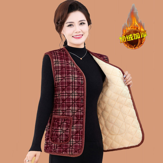 Middle-aged and elderly women's vests, women's cotton vests, velvet thickening vests, winter clothes, mother's warm waistcoat jackets, vests