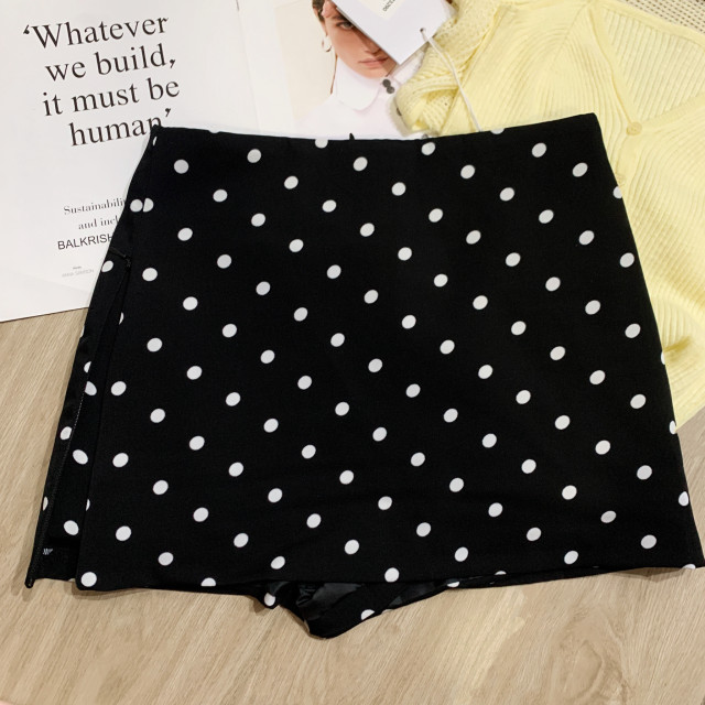 AME2025 summer new Korean version versatile slim 2 side zipper polka dot suit skirt A-line skirt hip short skirt
