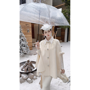 
[Jingluo Beauty] Guo Guo original quiet luxury 100 wool white double-sided cape coat for women