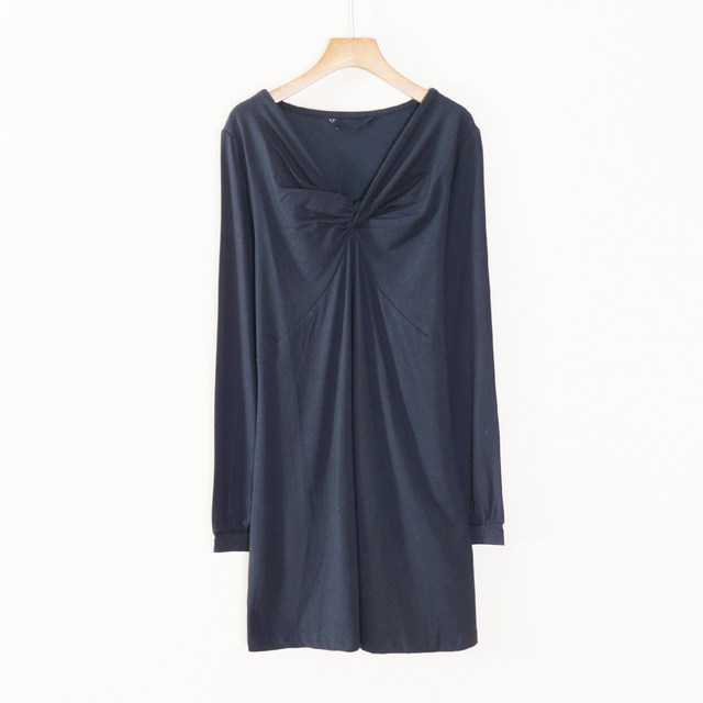 Spring and Autumn new women's long-sleeved V-neck dress Korean midi skirt solid color loose fashionable casual temperament