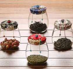 Glass Tea Canister with Cloth Cover, Creative Transparent Sealed Jar, Flower Tea Jar, Glass Bottle, Candy Storage Jar, Mini and Large Sizes