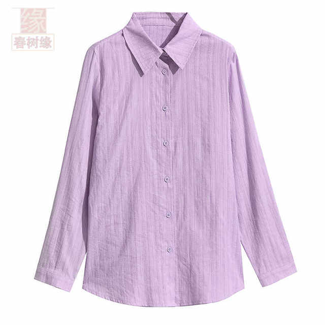 100% cotton light blue long-sleeved shirt for women summer thin 2024 ...