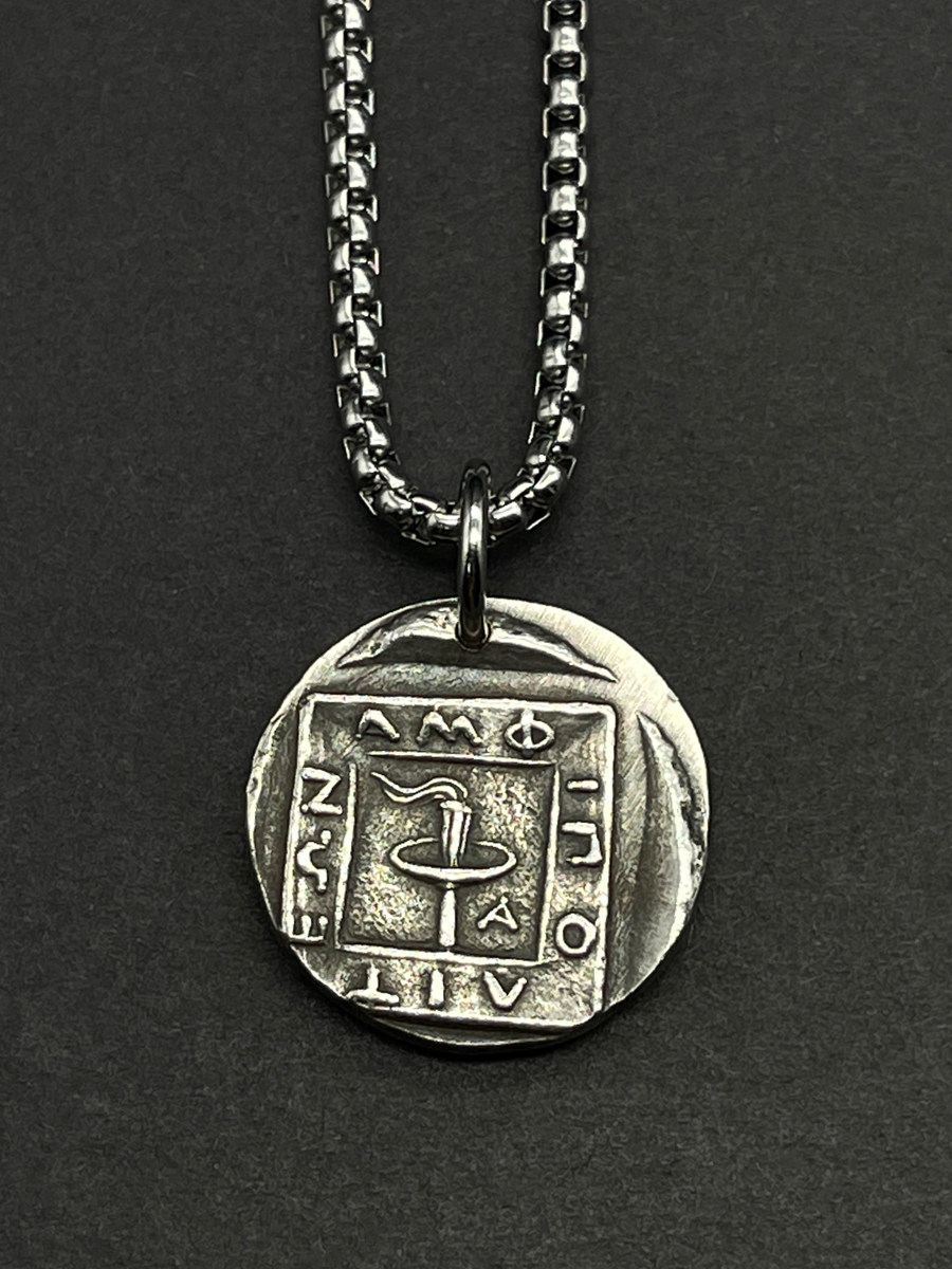 ギリシャのアポロン太陽神コインネックレス - シルバー/ゴールド合金ペンダント