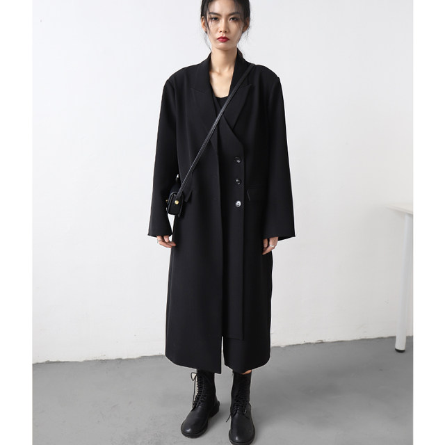 CHICCLO ​​Spring Heavy Industry Temperature Double-Board Long Loose Suit Jacket Over Knee Trench Coat Women's Top