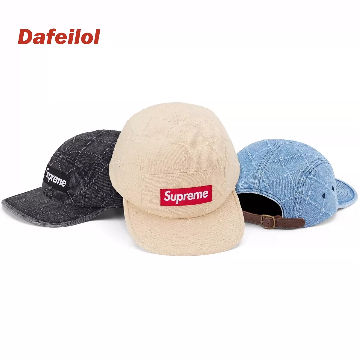 现货SUPREME 23FW PUNCHED DENIM CAMP CAP 皮扣弯檐帽鸭舌帽-Taobao