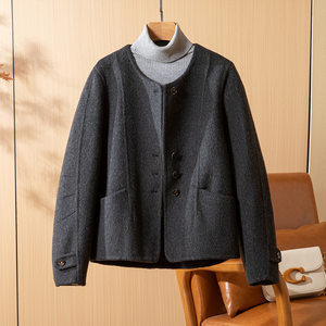 
2025 winter new round neck French small fragrance style women's double-sided cashmere short jacket for women small wool coat