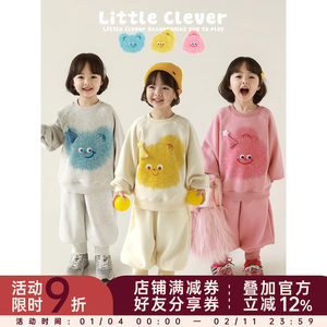 
Youyou Girls 2025 Winter New Style Plush Thickened Cartoon Sweater Casual Warm Leg Pants Cute Suit