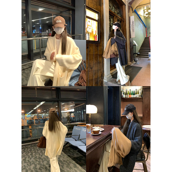 
Miss 77 lazy, comfortable and relaxed wool big quilt wrapped sweater cardigan jacket mid-length knitted sweater