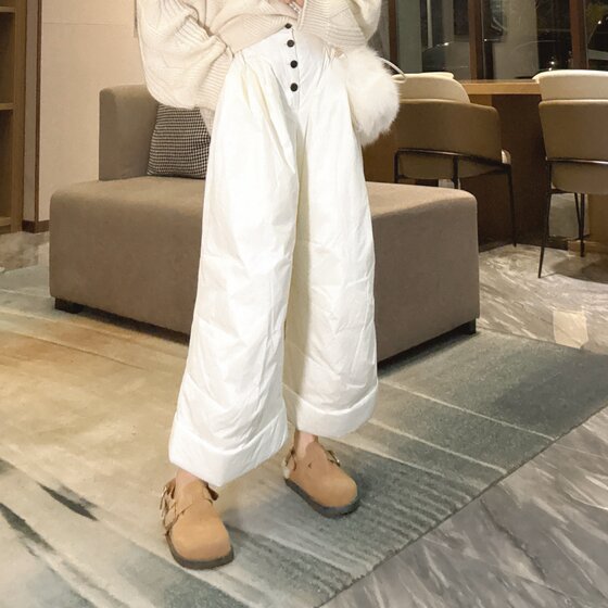 
Down pants for women's outer wear 2025 new style nine-point pants, loose wide-legged, fashionable design, white duck down nine-point pants