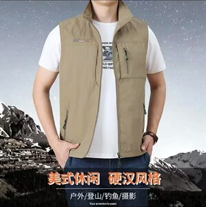 
Outdoor quick-drying vest men's spring and autumn thin multi-pocket middle-aged and young standing collar large size vest men's workwear casual jacket