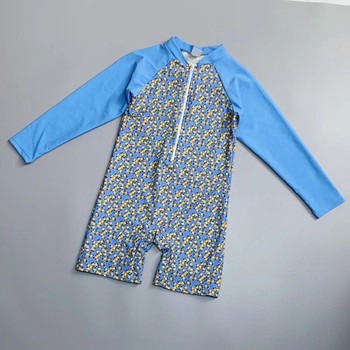 Male girl long -sleeved flat -angle zipper sunscreen fast dry swimsuit
