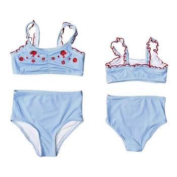Girls sweet striped split seaside quick-drying swimsuit