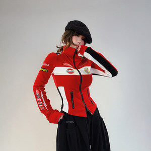 
First generation MEYSIKIM jacket women's 2026 new autumn and winter racing suit half high collar double-sided brushed motorcycle suit