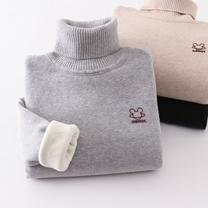 
Children's plus velvet thickened turtleneck full-collared cotton sweater for babies medium-sized children's pullover knitted sweater for boys and girls versatile base shirt