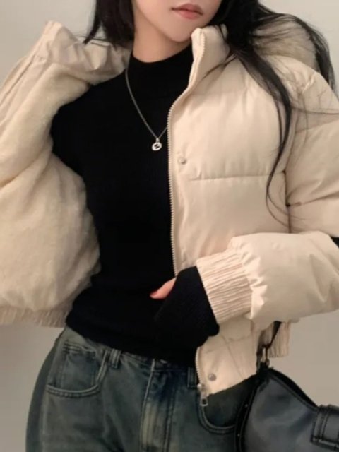Korean chic autumn and winter hooded bread suit wool collar short fashionable thickened warm velvet cotton jacket for women