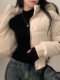 Korean chic autumn and winter hooded bread suit wool collar short fashionable thickened warm velvet cotton jacket for women