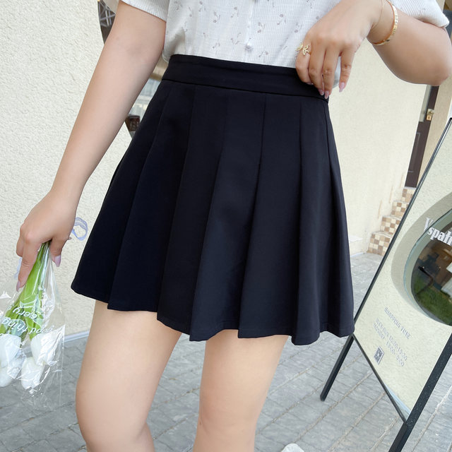 Plus size women's high-waisted A-line pleated skirt for slimming and slightly fat women. Short black skirt for fat people. Temperament