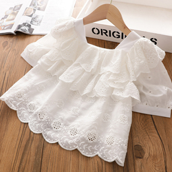 Girls Summer Doll Shirt Korean Version Of High-definition Embroidery Short-sleeved Shirt Baby Top With Fungus Puff Sleeve Shirt