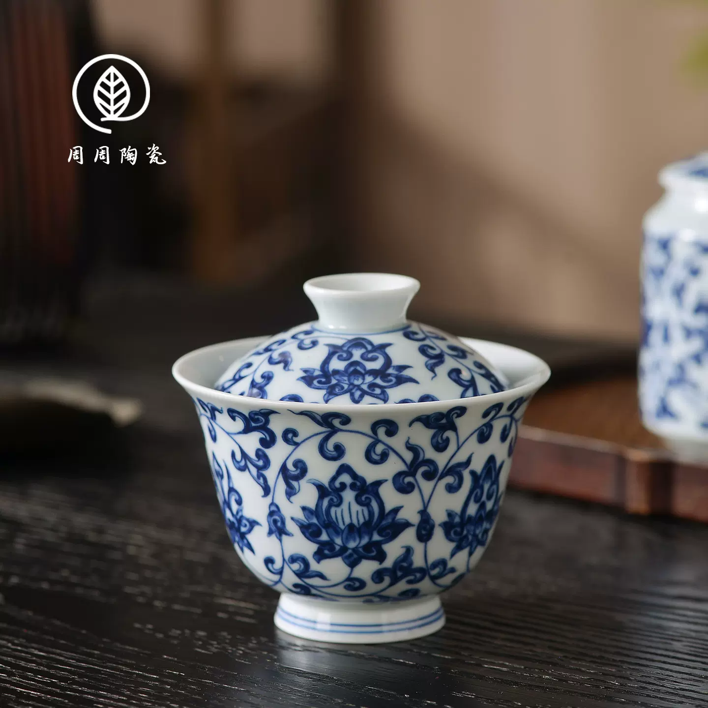 景徳鎮七丞堂陶磁青花釉里紅双獅滾繡球二才蓋碗 茶碗 煎茶器 新品未使用 景德镇七丞堂青花狮子滚绣球二才盖碗不烫手泡茶碗家用陶瓷杯大号