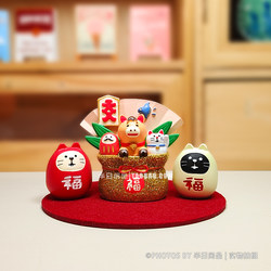 Japanese-Style Zakka Fuma Lucky Cat Fortune Mascot Housewarming Opening Office Desk Decoration Small Ornament Gift