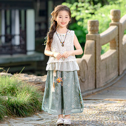 New Chinese-Style Girls' Summer Outfit Set, Bohemian Vacation Style Two-Piece Set, Super Cute Summer Clothes for Little Girls, Trendy