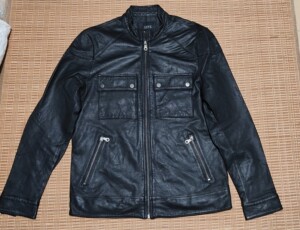 
Men's top-layer goatskin jacket, American casual zipper style motorcycle jacket, leather jacket, motorcycle leather jacket