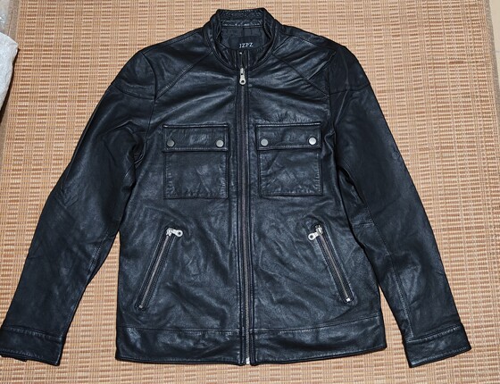 
Men's top-layer goatskin jacket, American casual zipper style motorcycle jacket, leather jacket, motorcycle leather jacket