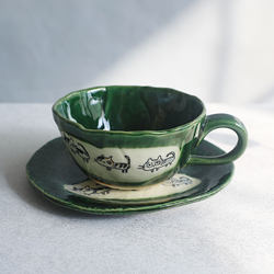 Japanese Seto Ware Rustic Pottery Vintage Cat Coffee Cup Japanese-Style Simple Tea Cup with Saucer Afternoon Tea Black Tea Cup Set