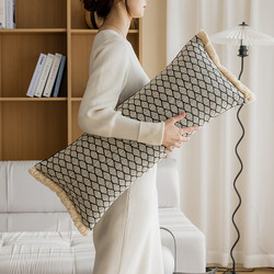 Nordic Light Luxury Style Black and White Houndstooth Living Room Sofa Cushion with a High-End Feel, Rectangular Headboard Lumbar Support, Removable and Washable