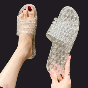
Anti-slip crystal transparent slippers for women at home odorproof bathroom flip-flops flat shoes versatile, no absorbent or odor feet