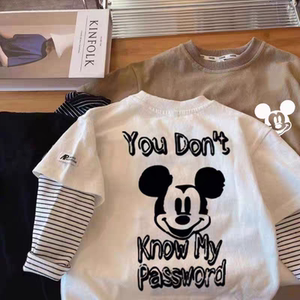 
Boys' long-sleeved T-shirt fake two-piece pure cotton spring and autumn children's baby spring bottoming shirt baby thin top