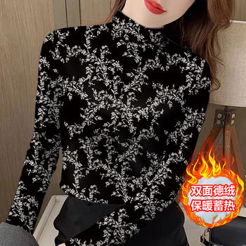 Autumn and winter new slimming tops, fashionable new women's clothing, double-sided German velvet, modern style, half-high collar, warm, middle-aged and younger