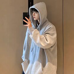 Pure Cotton American-Style Heavyweight Zip-Up Cardigan Men's Autumn and Winter Sweatshirt Loose Versatile Top Hooded Jacket Trendy Brand Plus Size