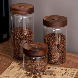 Coffee Bean Storage Jar, Food-Grade Glass with Airtight Wooden Lid, Special Storage Container for Coffee Beans and Tea Leaves