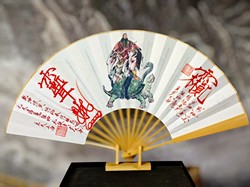 Chinese Style Four Guardian Generals, Taoist Master, Five Thunder Fan, Portrait, Character Fan, Collectible Folding Fan, Hand-Painted Calligraphy and Painting Fan