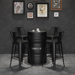 Industrial Style Bar High Table and Chair Set for Coffee and Milk Tea Shops, Gym, Billiard Hall, Oil Drum Table, Bar Counter Chair