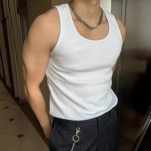 
MCPW Heavy Thick Threaded Vest Men's Round Neck Tights Elastic Sports Fitness Training Breathable Sweatshirt