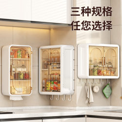 Kitchen Wall-Mounted Multi-Functional Condiment Box Storage Rack, Wall-Mounted Without Drilling, Wall-Mounted Seasoning Bottle Storage Cabinet