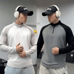 280g Double-Sided Thermal Velvet Warm American-Style Color-Blocked Raglan Thick Long-Sleeve Base Layer Sports Fitness Stretchy Sports T-Shirt