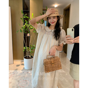 
AMUM maternity dress pure white whisper ~ Korean sweet lace girl well-behaved doll collar embroidered dress