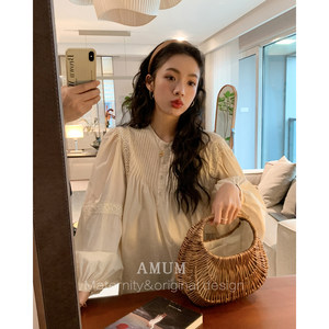 
AMUM maternity wear exquisite flower room ~ French lace splicing shirt lantern sleeve loose top