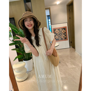 
AMUM maternity suit summer is here~ plaid doll collar gentle sweet loose puff sleeve dress