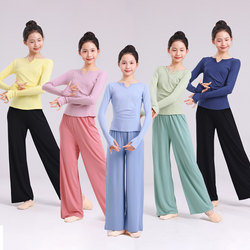 Children's Dance Clothing Practice Outfit for Girls, Ballet Classical Modern Dance Training Top, Autumn and Winter Long-Sleeve Wide-Leg Pants, Chinese Dance
