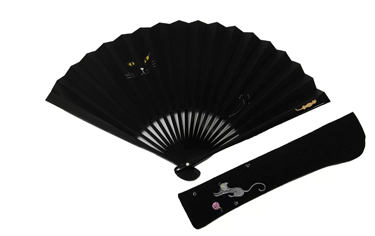 现货进口京扇子猫柄黒染和纸扇子袋付和风淑女用折扇套装和装小物-Taobao