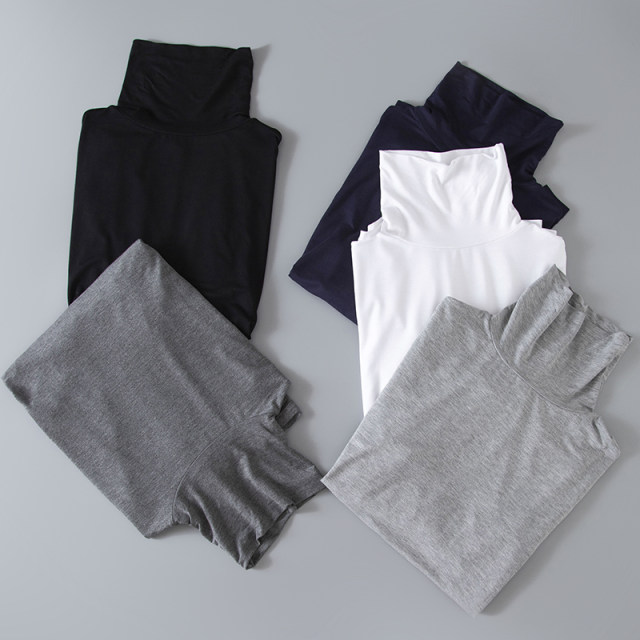 Modal turtleneck bottoming shirt men's thin long-sleeved inner lapel T-shirt solid color versatile push collar large size autumn coat