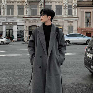 
Men's mid-length gray British handsome Korean style trendy suit collar over knee high-end windbreaker jacket