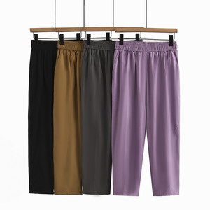 
Large size women's summer pants thin elastic waist ice silk quick-drying elastic and casual 200*0.5kg fat mm nine-point harem pants