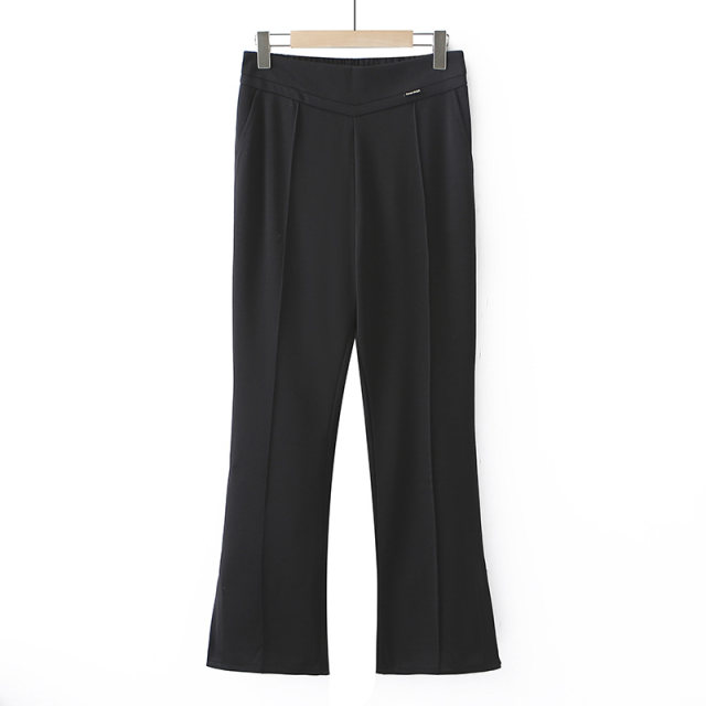 Micro-flare trousers for women, fat mm large size slim spring and autumn style pants, semi-elastic waist three-dimensional midline slit casual trousers