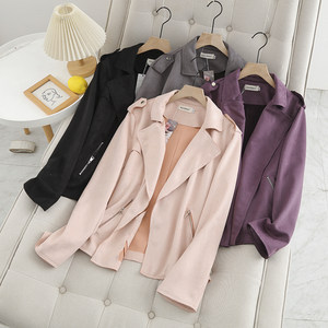 
Suede jacket for women's large size 2024 spring new fat mm Korean casual suit collar button-free cardigan top