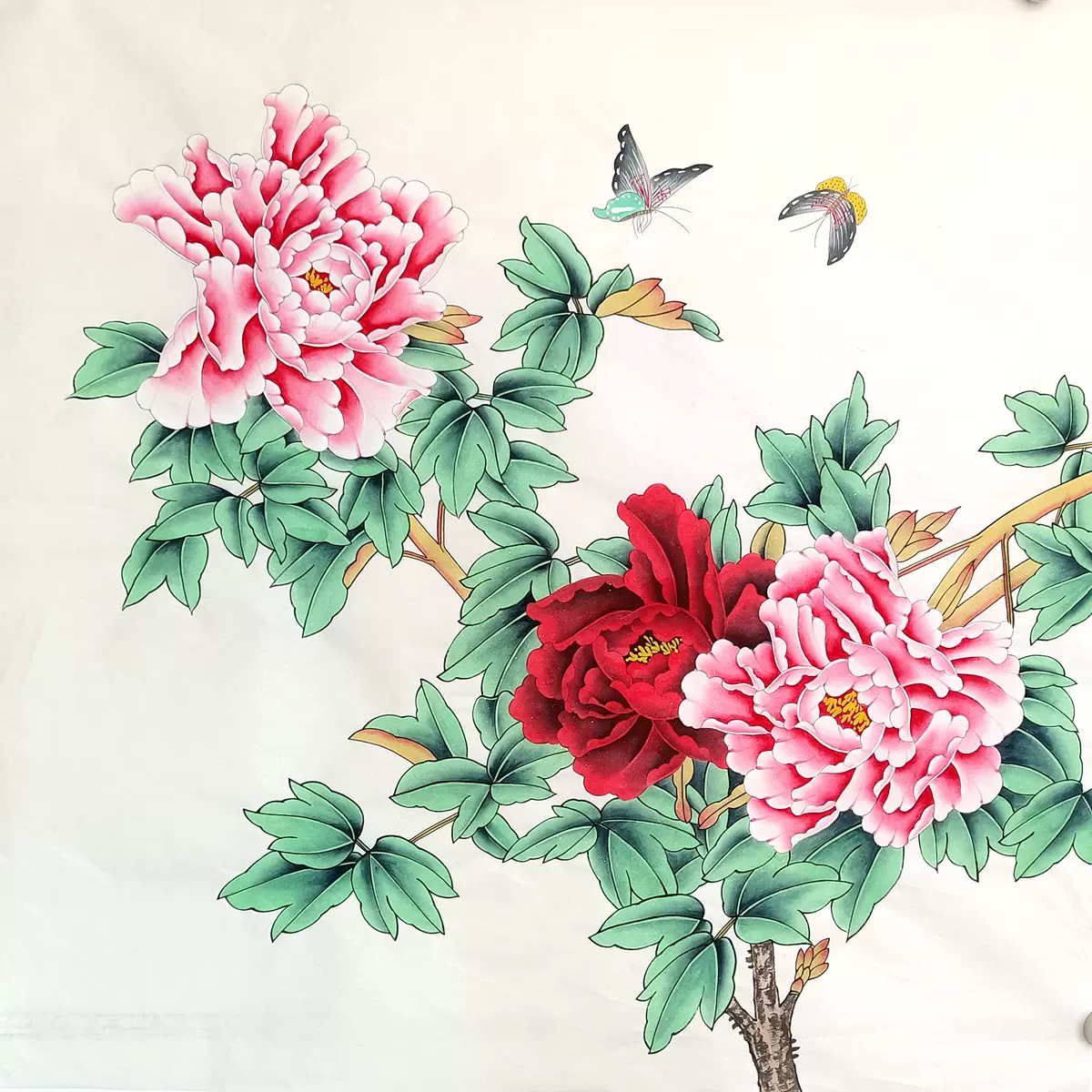 中国古美術・純手描き花卉図三尺画芯・水墨彩色画・呉昌碩印款・書道品・宣紙・带水印 中国古美術・純手描き花卉図三尺画芯・水墨彩色画・呉昌碩印款